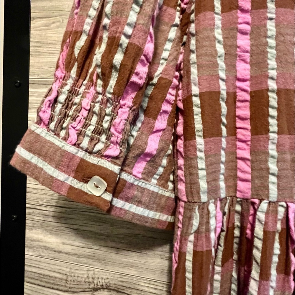 Free People Size Medium Tulie Plaid Midi Dress Boho Pink and brown plaid - Picture 14 of 16